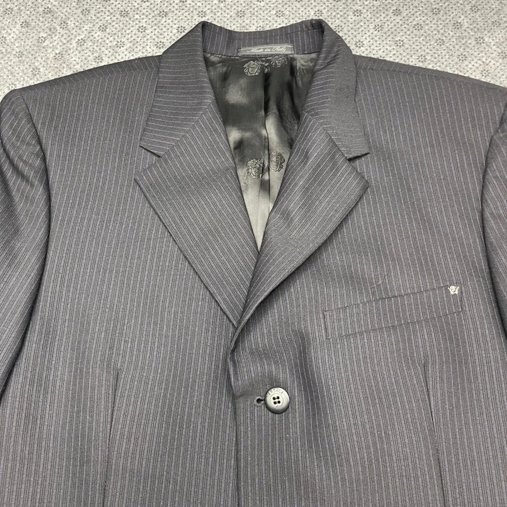 Gianni Versace Couture Mens Black Purple Pinstripe Wool Suit 42R W30xL30 - FLAW